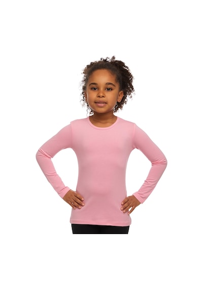 Lovetti Pembe Kız Çocuk Düz Basıc Likralı Uzun Kol Tişört Pembe