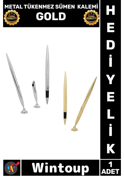 Kalem Lüks Ofis Aksesuarı Masaüstü Şık Tasarım Modern Sağlam Metal Tükenmez Sümen Kalemi Gold Çok Renkli