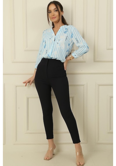 By Saygı Yüksek Bel Dar Paça En Boy Likra Pantolon-36153-lacivert Lacivert