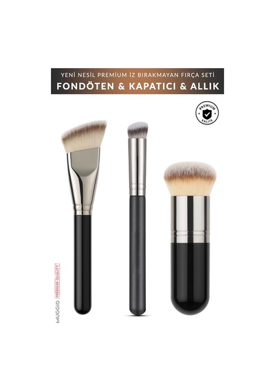Lexroo Trio Sentetik Kıllı Makyaj Fırça Seti, Fondöten, Kapatıcı Ve Allık Kabuki Fırçası, 3'lü Set