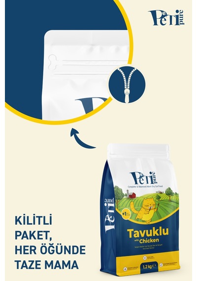 Petipure Tavuklu Kuru Yetişkin Kedi Maması 1,2 Kg - Besleyici Vitamin İlaveli Tam Ve Dengeli Mama
