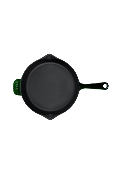 Lava Döküm Yuvarlak Kızartma Tavası Çap Ø 28cm. Döküm Demir Yekpare Saplı Premium Serisi. - Majolica Yeşil Yeşil
