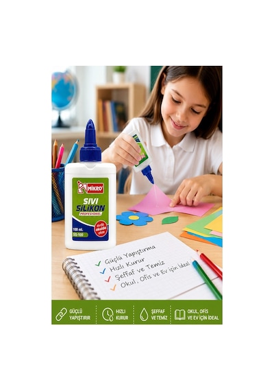 Sıvı Silikon Yapıştırıcı 100 Ml 3 Adet Mikro Silikon Yapıştırıcı Sıvı 100 Gr Plastik Cam Mermer Kağıt Karton Tahta Köpük