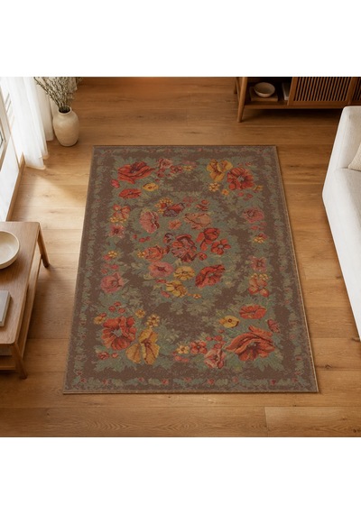 Kartela Halı Karabağ Halı Jüt Taban Dokuma Halı Kahverengi - 100 X 150 Cm