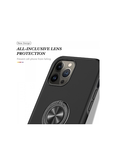 Newface Apple iPhone Uyumlu 13 Pro Max Kılıf Elit Yüzüklü Kapak Semeglbl - 68 - Siyah