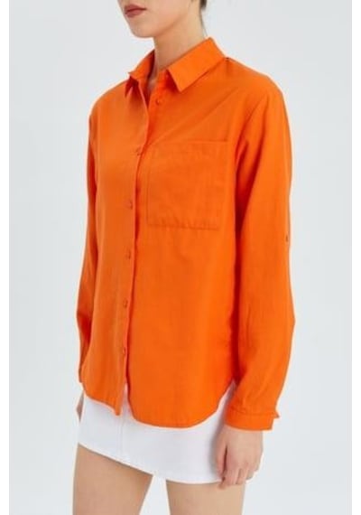 Mixray 9942 Kadın Oxford Uzun Kol Basic Gömlek Oranj