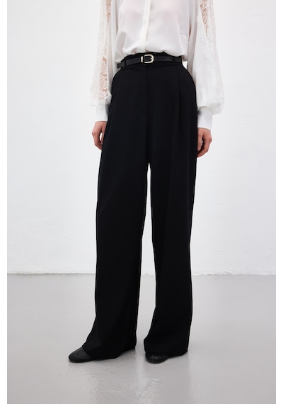 Sateen Lena Palazzo Pantolon - Siyah-136957 siyah