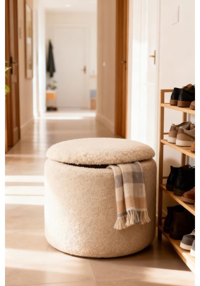 Sandıklı Peluş Puf 40x40x42 Cm Dekoratif Oturma Pufu Makyaj Masası Taburesi Çok Renkli