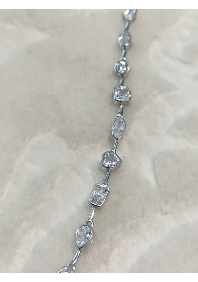 Canka Taşlı İthal Choker Tasma Gümüş Kolye