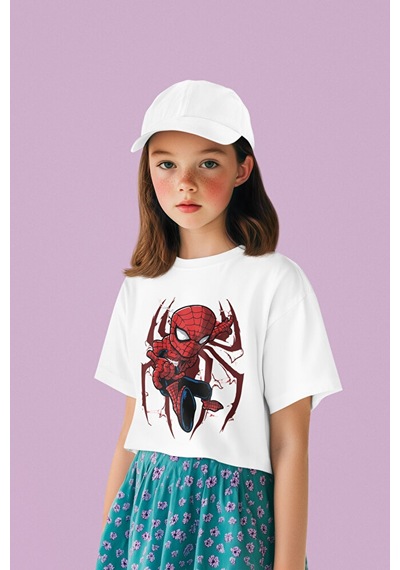 Sevbano Süper Kahraman Örümcek Adam Baskılı Unisex Spider-man Film Çocuk Beyaz