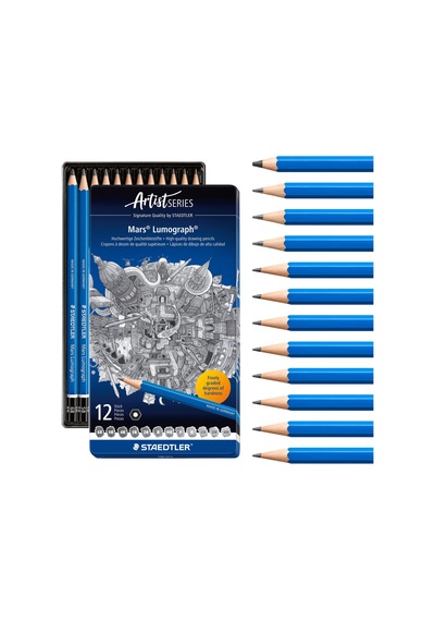 Staedtler 100 G12 Mars Lumograph Kurşun Kalem 12'li Metal Kutuda 8b, 7b, 6b, 5b, 4b, 3b, 2b, B, Hb, F, H, 2h 124-Pembe