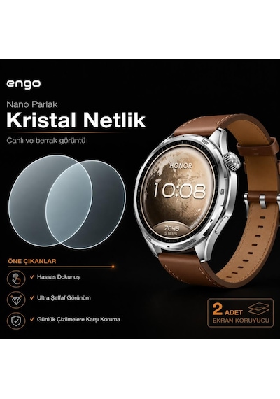Honor Watch 6 İle Uyumlu Ekran Koruyucu Nano Parlak 2 Adet -