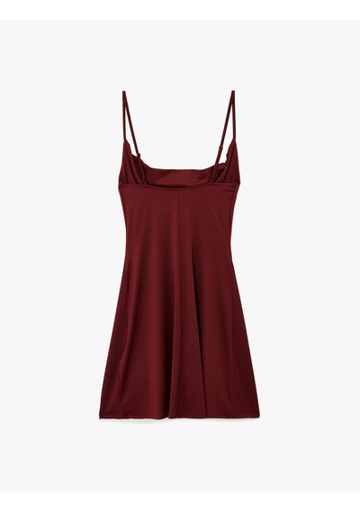 Koton Slim Fit Degaje Yaka İnce Askılı Mini Elbise Bordo 6sak80058ek Bordo