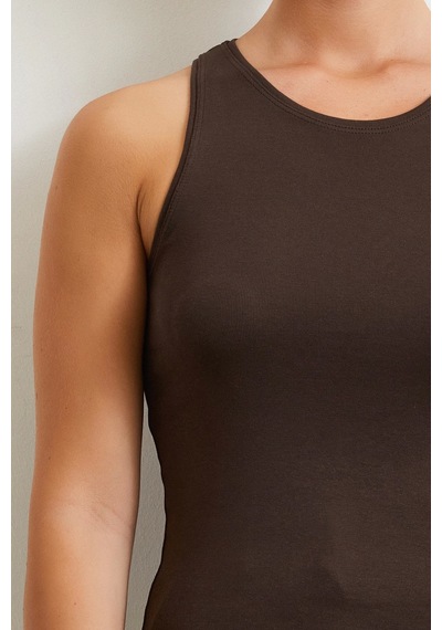 Never More Basic Crop Top Kahve Kahve