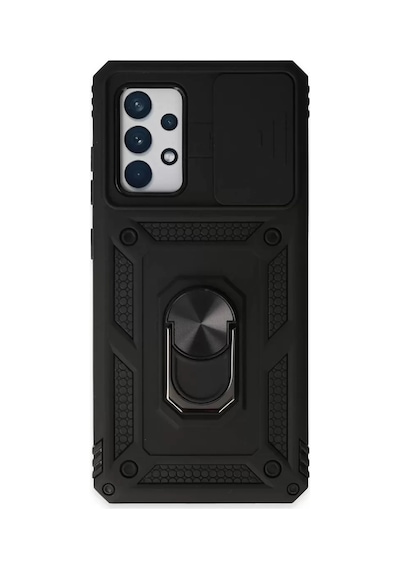 Sh Samsung Uyumlu Galaxy A72 Kılıf Pars Lens Yüzüklü Silikon - Siyah Najmaddin