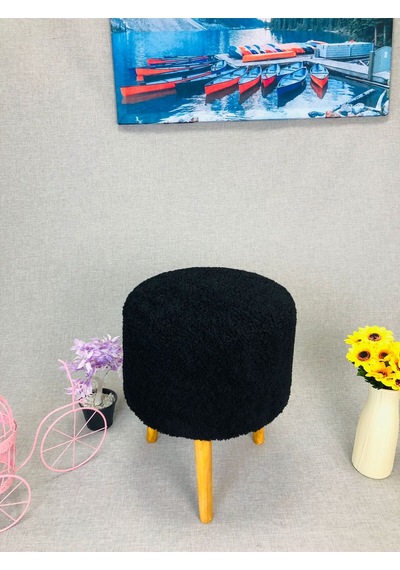 Coco Puf, Peluş,3 Ayak, Siyah,oturma Odası, Makyaj Masası Pufu Siyahh