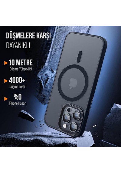 İphone 13 Pro İçin Kılıf Kamera Korumalı Magsafe İle Uyumlu Kablosuz Şarj Özellikli Mat Şeffaf Renkli Telefon Kılıfı Siyah