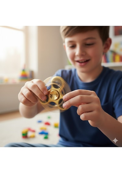 Uzun Süre Dönen Metal Stres Çarkı - Gold Rengi / Fidget Spinner Mavi