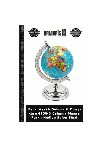 Metal Ayaklı Dekoratif Dünya Küre 4156-b Çalışma Masası Farklı Hediye Salon Süsü
