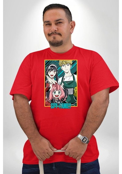Angemiel Spy X Family Anime Özel Tasarım Kırmızı Büyük Beden Erkek Kadın Unisex Basic Ön Baskılı Tişört Kırmızı