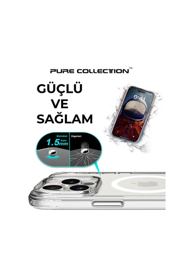 Bix Apple Uyumlu iPhone 16 Pro Max Magsafe Transparan Şeffaf Kılıf Güçlü Manyetik Üstün Darbe Koruması Şeffaf