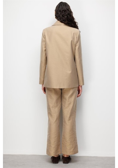 Mizalle Bej Rengi Kruvaze Blazer Ceket Bej