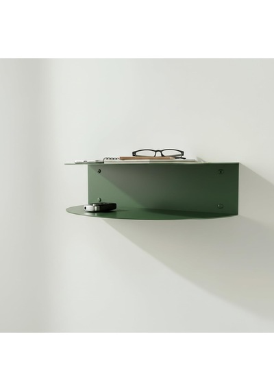 Metal Duvar Rafı Anahtarlık Telefonluk Antre Koridor Dekoratif Organizer Oval Raf 35x12x12 Cm Yeşil