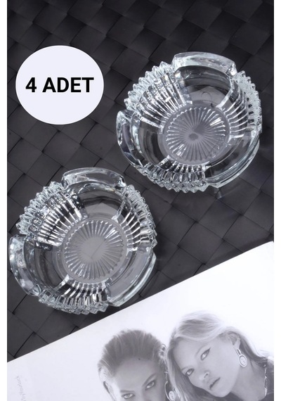 4 Adet Cam Kristal Lüks İpek Küllük - Kül Tablası - Yuvarlak Kül Tabağı Cam Turuncu Yuvarlak