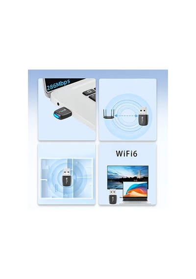 Usb 286mbps Wifi6 Kablosuz Adaptör, Masaüstü Ve Dizüstü Bilgisayarlar İçin Uygun, 2.4ghz Güçlü