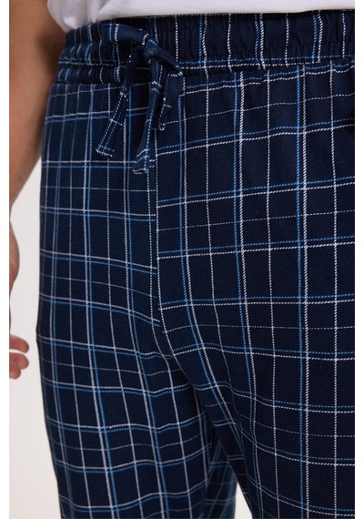 Tudors Erkek Standart Fit Normal Kesim Pamuklu Kareli Beli Bağcıklı Cepli Lacivert Pijama Altı-51262