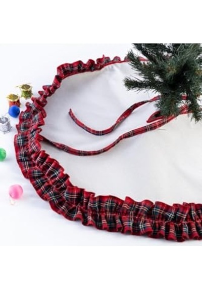 Yılbaşı Çam Ağacı Örtüsü Pamuklu Ekose Ve Naturel 60 Cm Karışık Diğer