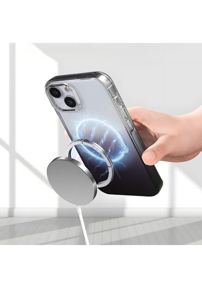 Apple iPhone Uyumlu 13 Kılıf Renk Geçişli Magsafe Şeffaf Kamera Yükseltili Silikon Pazarplus Pembe