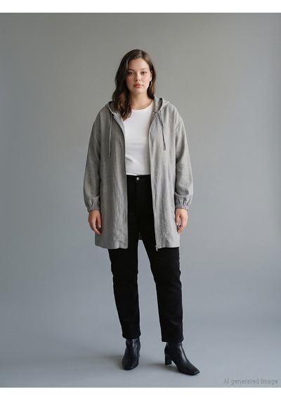 Lc Waikiki Lc Waıkıkı Gri Kapüşonlu Oversize Kadın Tunik