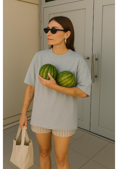 Oversize Unisex Tişört Gri