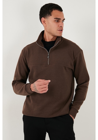 Buratti Pamuklu Regular Fit Yarım Fermuarlı Dik Yaka Erkek Kazak 456112 Kahve