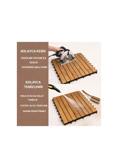 Sand 50x50 Akasya Ahşap Deck Yer Döşemesi - Islak Zemin Uyumlu Geçmeli Bahçe Balkon Teras Duş Karosu