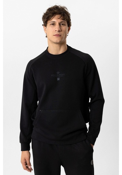 Backandbond Siyah Regular Fit Pamuklu Bisiklet Yaka Kanguru Sweatshirt