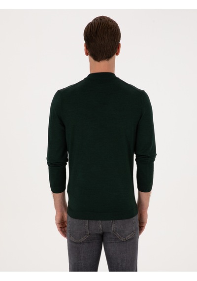 Cacharel Zümrüt Slim Fit Yün Karışımlı Çeyrek Balıkçı Yaka Basic Triko Kazak Yesıl