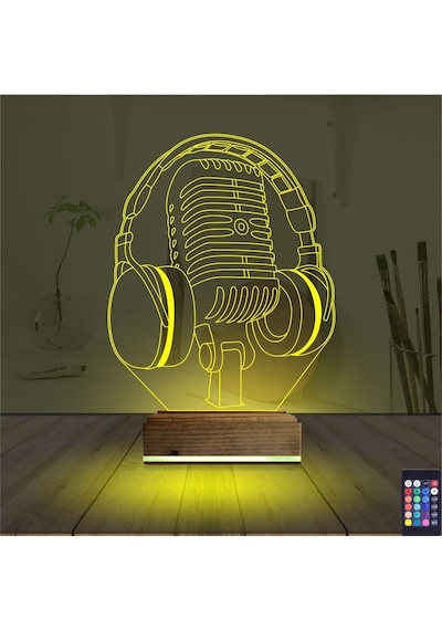 Luvivia Dj Müzik Mikrofon Kulaklık 3d Lamba - Masa Gece Lambası Şeffaf