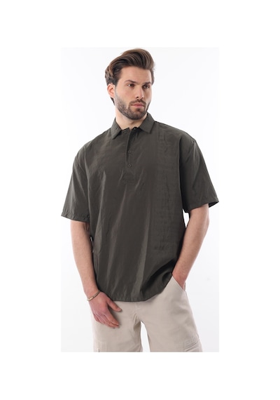 Madmext Haki Oversize Rahat Kesim Kısa Kollu Gömlek 6744