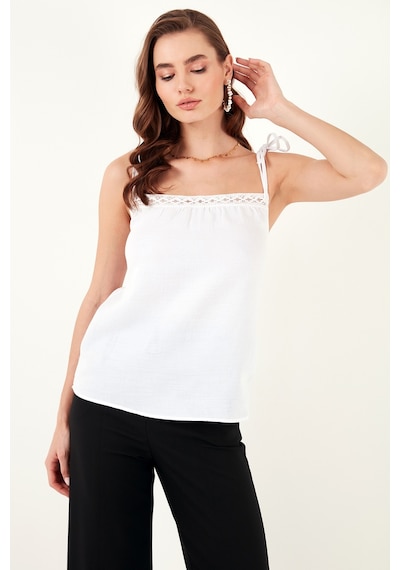 Lela Pamuklu Regular Fit Ip Askılı Bayan Bluz 611Bz0299 Ekru