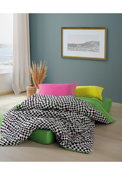 Cozy Home Popping Colors Tek Kişilik Lastikli Çarşaflı Nevresim Takımı Dazzle Yeşil