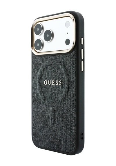 Apple iPhone Uyumlu 18 Pro Max Kılıf Guess Lisanslı M-safe  C-magnet 4g Desenli Yazı Logolu Kapak Siyah