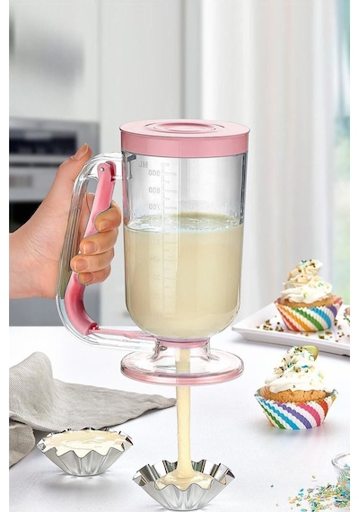 Pankek Dağıtıcı Hamur Porsiyonlayıcı Şekillendirici 900 Ml Dökme Aparatı Pembe Pembe