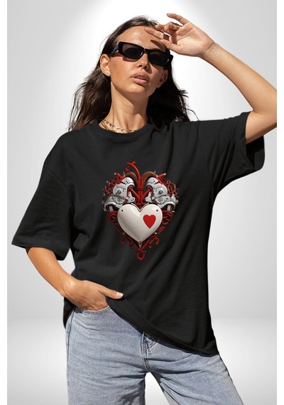 Robot Kalp Atardamar Pamuklu Bisiklet Yaka Unisex Oversize Boyfriend Dijital Baskılı Siyah T-shirt Siyah Robot Kalp Atardamar Pamuklu Bisiklet Yaka Unisex Oversize Boyfriend Dijital Baskılı Siyah T-shirt Siyah