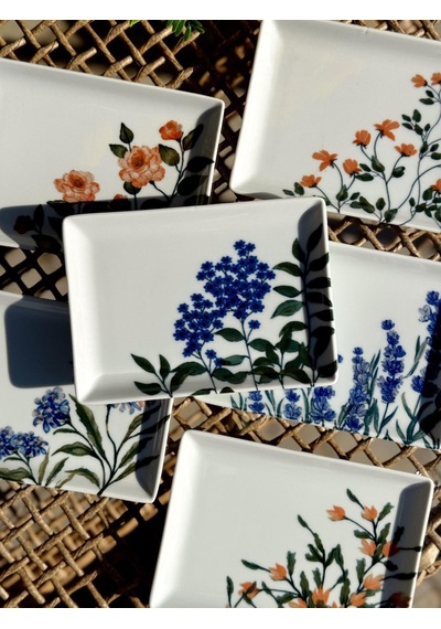 Porland Flower Garden 6 Kişilik Kare Pasta Tabağı 18x13cm 04ppo000225 Çok Renkli