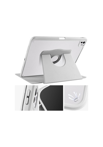 İpad Pro 13 2024 M4 A2925-a2926-a3007 Uyumlu Kalem Bölmeli Dönebilen Standlı Termik Tablet Kılıfı - Siyah - T32974