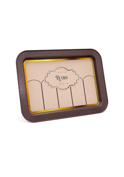 Retro Desenli Grande Metal Tepsi, 31 X 43 Cm