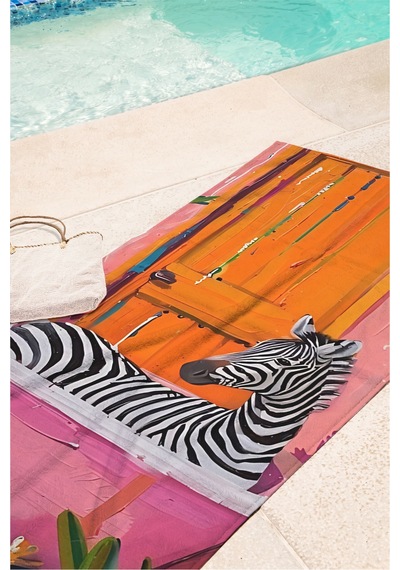 Zebra Temalı Tropikal Plaj Havlusu - Modern Safari Pembe Turuncu Hızlı Kuruyan Mikrofiber Havlu Çiy Armut