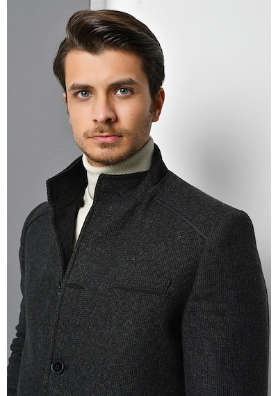 Plt8391 Dewberry Erkek Palto-desenli Antrasit
